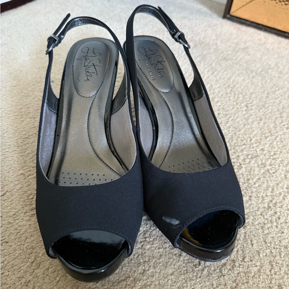 Black Slingback Peep Toe Heels